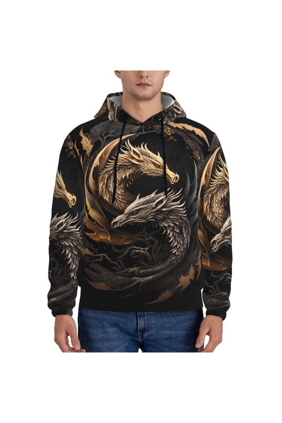 Vintage Metal Dragon Pattern Men's Adult Pullover Hoodie,Hooded Sweatshirt-4X-Large