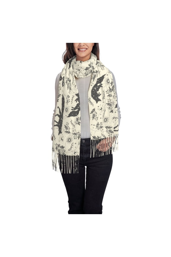 Vintage Moon Fox Pattern Womens Winter Scarf Fall Scarf Oversized Large Scarf for Women Warm Shawl Wrap