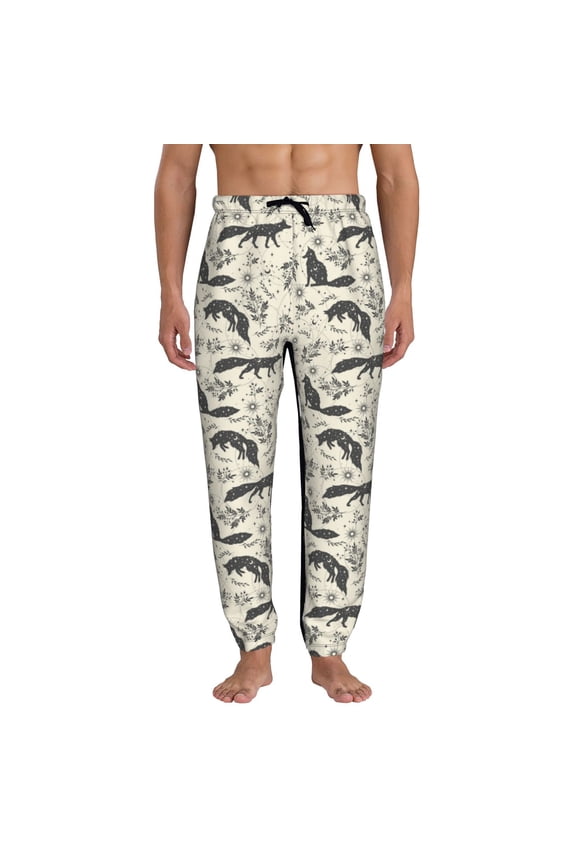 Vintage Moon Fox Print Active Tech Joggers for Men, Mens Sweatpants Lounge Pants with Pockets-3X-Large