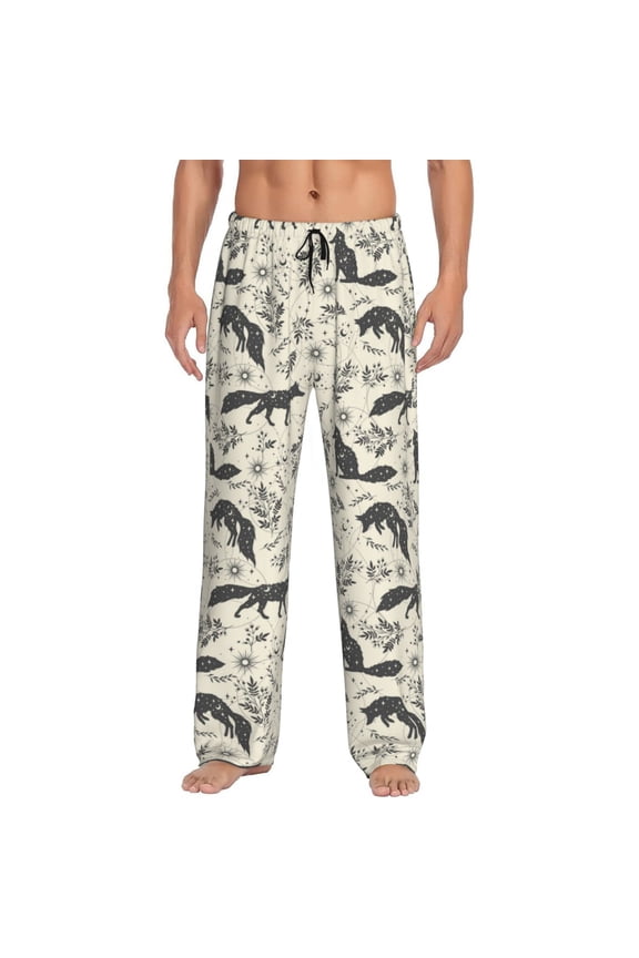 Vintage Moon Fox Print Men's Straight Lounge Pajama Pants - The Ultimate in Comfortable Sleepwear-Small