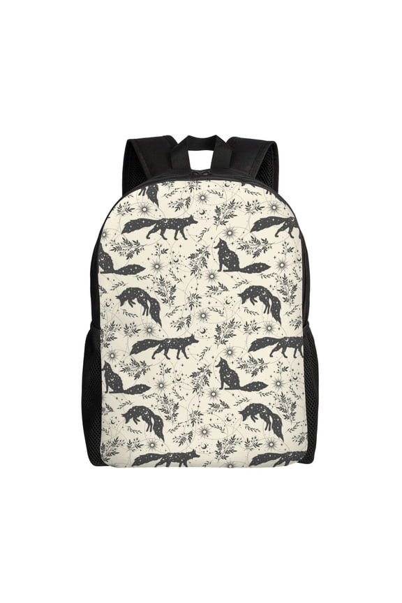 Vintage Moon Fox Print School Backpack with Laptop Compartment Small Travel Laptop Backpack for Women Men Waterproof College Backpack Simple School Bag