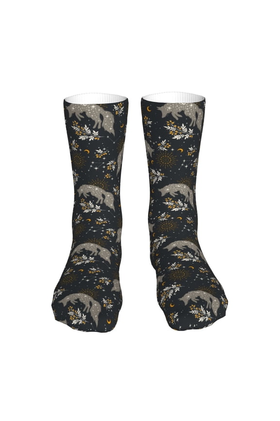 Vintage Moon with Plants and Fox Print Fashion No Heel Casual Crew Socks Cushioned Breathable for Men Women - Moisture wicking,Not easy to fade Suitable for daily