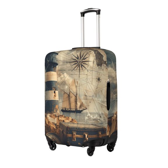 Xecao Vintage Nautical Lighthouse Print Elastic Luggage Cover, Double-sided Print , Perfect for Travel, Business, and Daily Use (Suitcase Not Included)-Medium