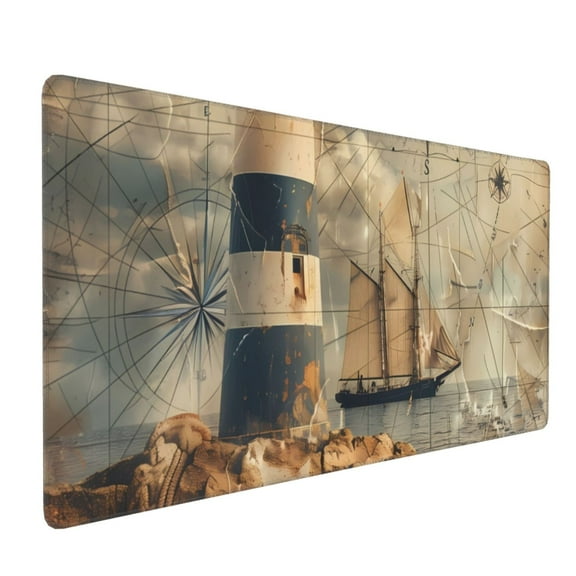 Xecao Vintage Nautical Lighthouse Print Large Mouse Pad, 16x35.5in Mousepad, Professional Non-Slip Rubber Base Big Mouse Pad, Mouse Pad for Gaming & Office Full Desk Mouse Pad