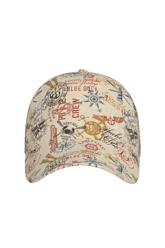Vintage Nautical for Baseball Cap: Unisex, crafted from classic polyester twill fabric, featuring a soft unconstructed design