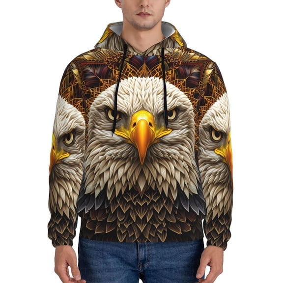 Xecao Vintage Pattern Bald Eagle Pattern Men's Adult Pullover Hoodie,Hooded Sweatshirt-Large