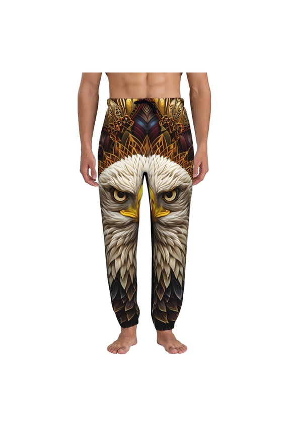 Vintage Pattern Bald Eagle Print Active Tech Joggers for Men, Mens Sweatpants Lounge Pants with Pockets-X-Large