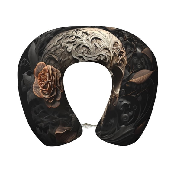 Xecao Vintage Pattern Flower Skull Print Memory Foam Cervical Neck Pillow Versatile U-Shaped Pillows for Home,Office,Camping,Travelling,Soft Washable Cover