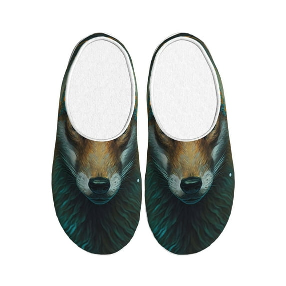 Xecao Vintage Pattern Fox Print Cotton Slippers Fuzzy Warm Cozy Slippers Non Slip House Slippers For Indoor Outdoor Cotton Slippers House Slippers-13