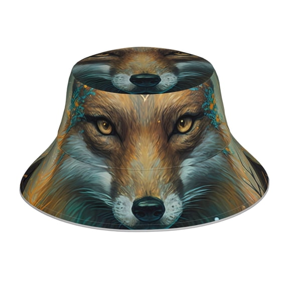 Xecao Vintage Pattern Fox Print Men and Women Night Reflective Hat Runner Cap Visor Bucket Hat Boonie Cap