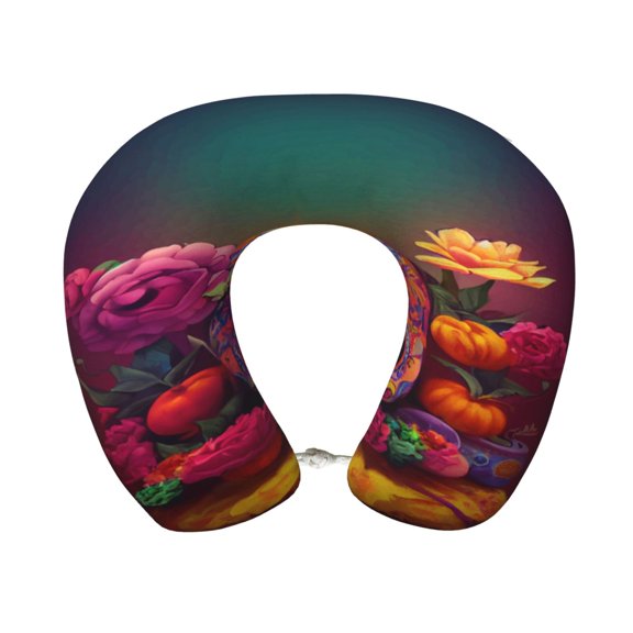 Xecao Vintage Patterned Skull Print Memory Foam Cervical Neck Pillow Versatile U-Shaped Pillows for Home,Office,Camping,Travelling,Soft Washable Cover