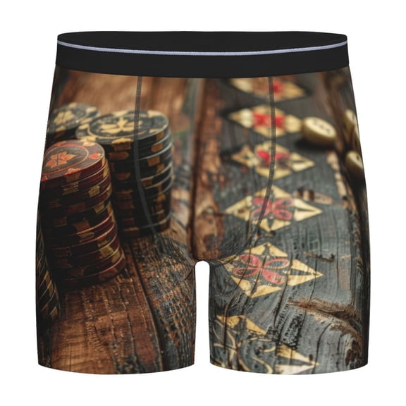 Xecao Vintage Poker Chips Print Boxer Briefs for Men's Stretch Moisture-Wicking Underwear, Mid-Rise Classics breathable fabric