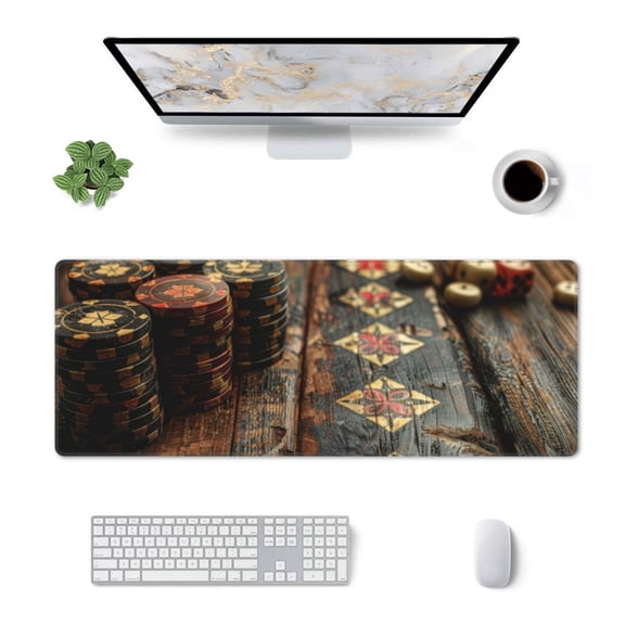 Xecao Vintage Poker Chips for Mouse Pad - Waterproof Extended Contour Mouse Mat, Large Gaming Mousepad Laptop Keyboard Mat with Non-Slip Rubber Base