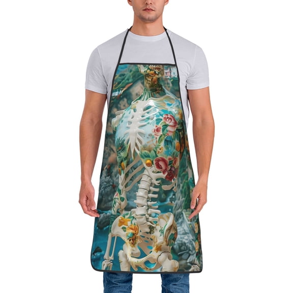 Xecao Vintage Print Island Skull Print Funny BBQ Chef Aprons for Men Women,Adjustable Kitchen Cooking Aprons with Pocket Waterproof Oil Proof No Pilling Fading