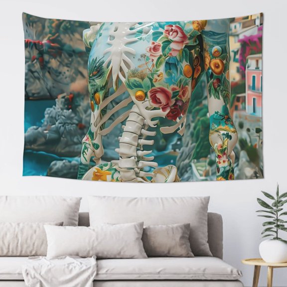 Xecao Vintage Print Island Skull Print Tapestry, Wall Hanging Room Funny Decor, Backdrop Room Decor for Bedroom Living Room dormitory