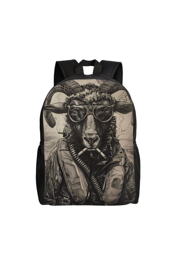 Vintage Ram Pilot Print School Backpack with Laptop Compartment Small Travel Laptop Backpack for Women Men Waterproof College Backpack Simple School Bag