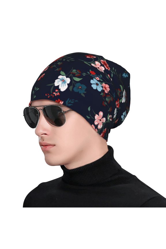 Vintage Rose Print Beanie Knitted Hat for Men Women, Winter Fashion Knit Cuffed Caps Unisex