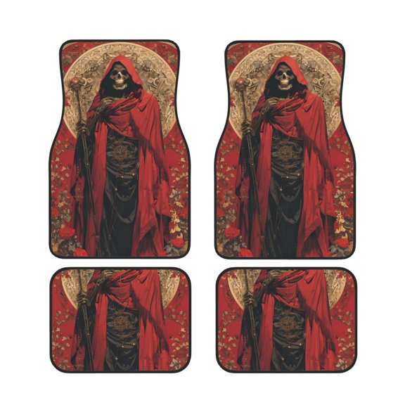 Xecao Vintage Rose Scepter Skull Print Car Foot Mat Set of 4 Pieces Neoprene All-Weather Dust-Proof Stain-resistantCar Interior Decorative mats Non-Slip Mats