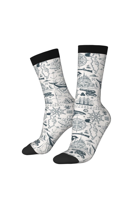 Vintage Sailboats Pattern Sport Socks for Women and Men Crew Socks Sporty Calf Socks Casual Socks