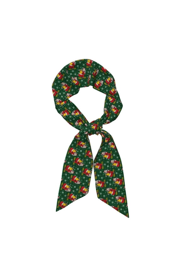 Vintage Santa Skiing Green Plaid Pattern Large Satin Head Scarf - Satin Hair Scarves Silk Bandana Scarf Headscarf Silk Feeling Scarf for Women