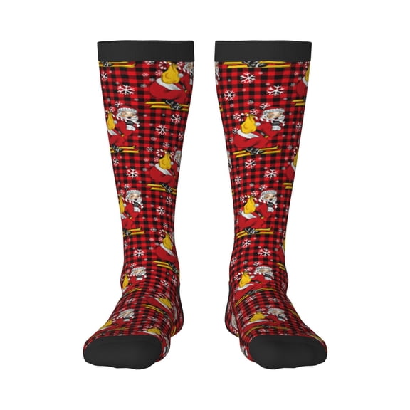 Xecao Vintage Santa Skiing Red Plaid Print Compression Socks for Both Men And Women for Running, Travel, Flight, Nurse
