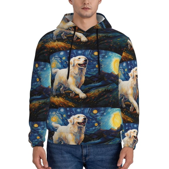 Xecao Vintage Starry Sky Labrador A Pattern Men's Adult Pullover Hoodie,Hooded Sweatshirt-Large