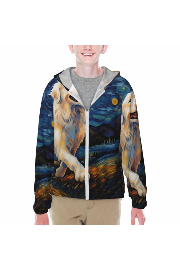 Vintage Starry Sky Labrador A Print Fishing Shirts for teenager Long Sleeve UV Sun Protection Hoodie with Zipper Outdoor Hiking Shirts-X-Large
