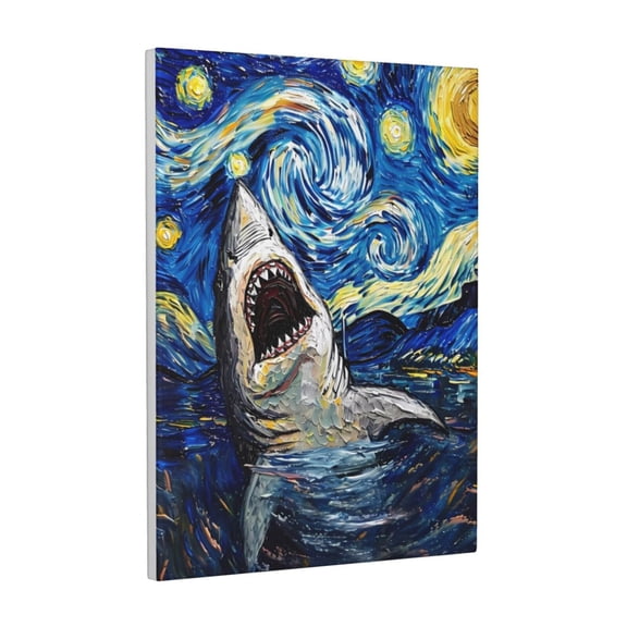 Xecao Vintage Starry Sky Shark for Ready-to-Hang Canvas Art 12x16 Inches - Waterproof HD Print Solid Wood Frame for Gifting,Vertical