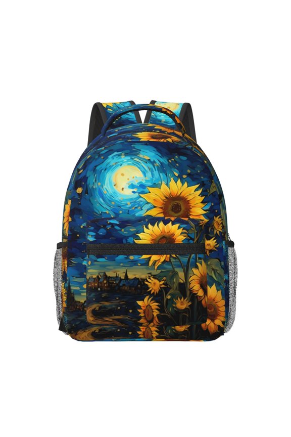 Vintage Starry Sky Sunflower Travel Backpack: A spacious, stylish computer backpack ideal for men and women, perfect for college, school, or daily travels