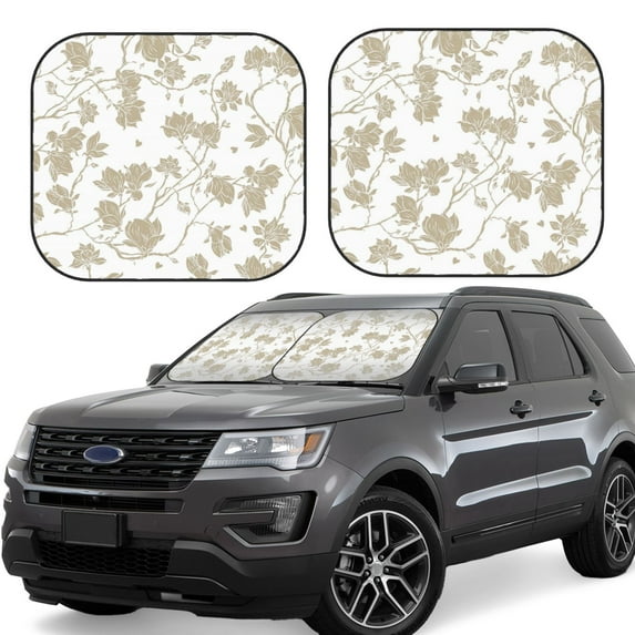 Xecao Vintage Stylized White Color for Foldable Car Sun Shades (2-Pack) offer sun protection with an easy-fold design for convenient windshield shading.
