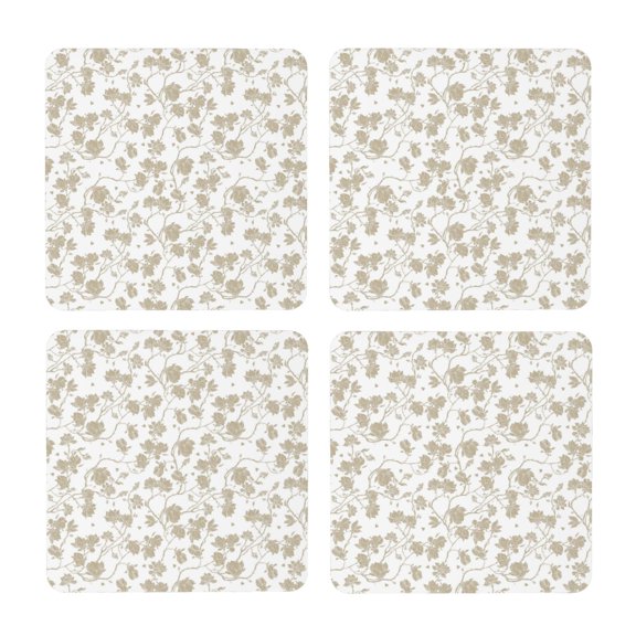 Xecao Vintage Stylized White Color for MDF Cork Coaster 4 Pcs,Drink Coasters,Suit for House Warming Gifts New Home ,Coffee Table Decor-Square