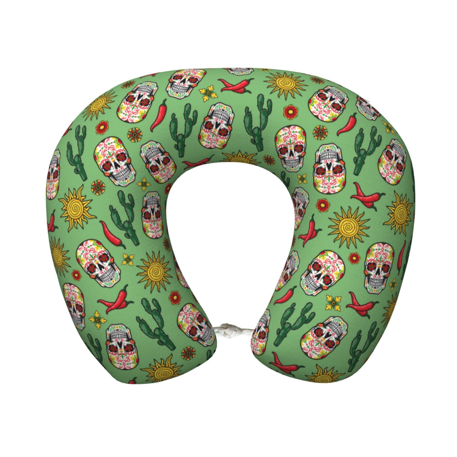 Xecao Vintage Sugar Skull Print Memory Foam Cervical Neck Pillow Versatile U-Shaped Pillows for Home,Office,Camping,Travelling,Soft Washable Cover