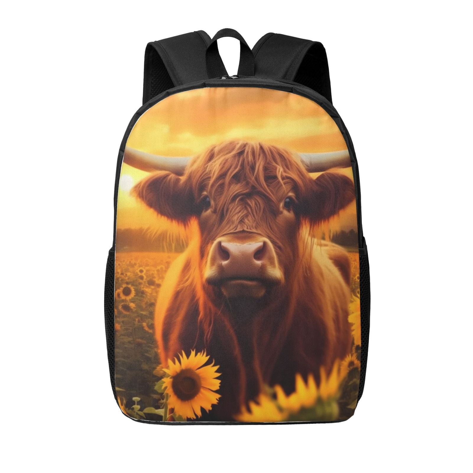Xecao Vintage Sunflower Cow A print Travel Backpack, Large Computer Backpack for Men Women, College School Rucksack Book Bag