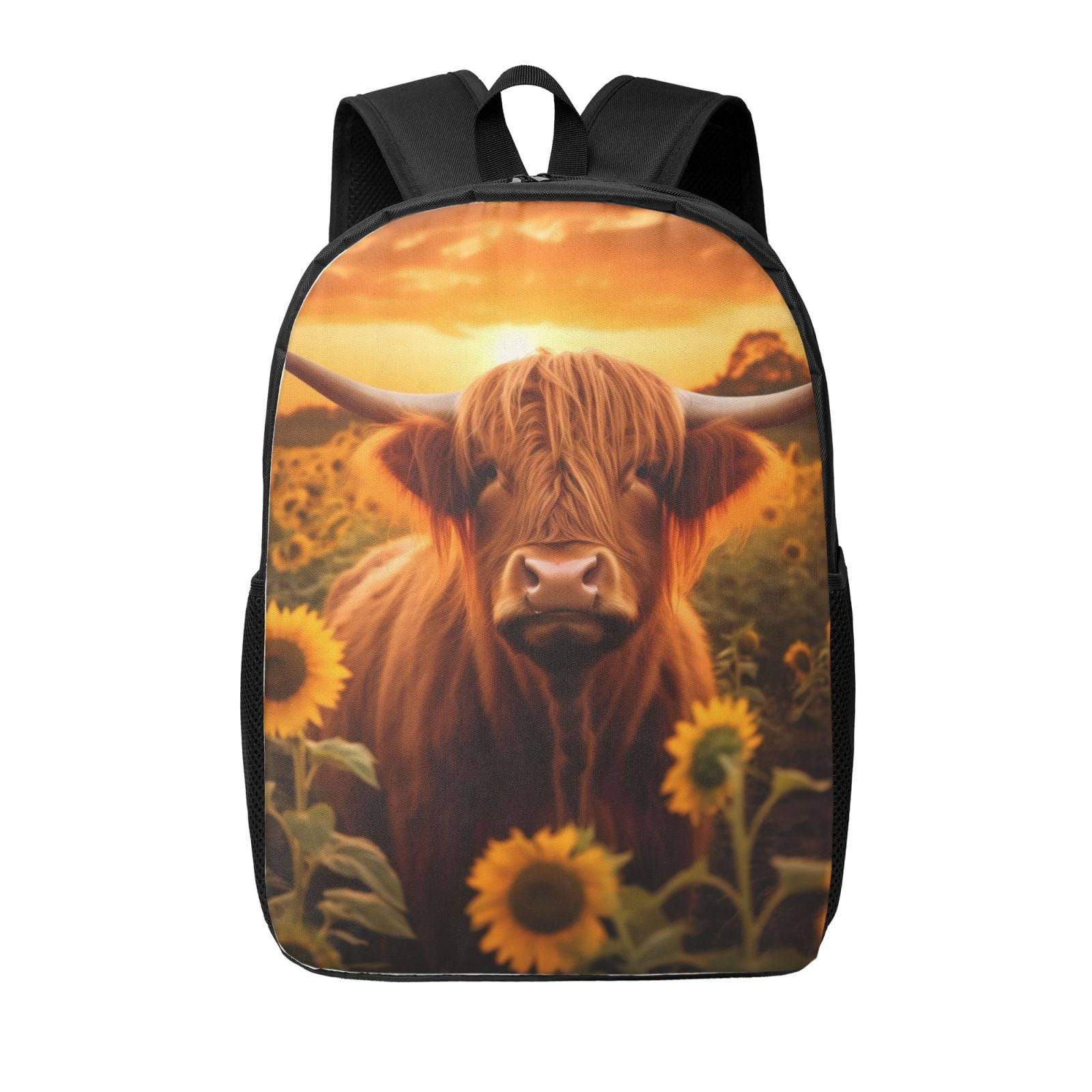 Xecao Vintage Sunflower Cow B print Travel Backpack, Large Computer Backpack for Men Women, College School Rucksack Book Bag
