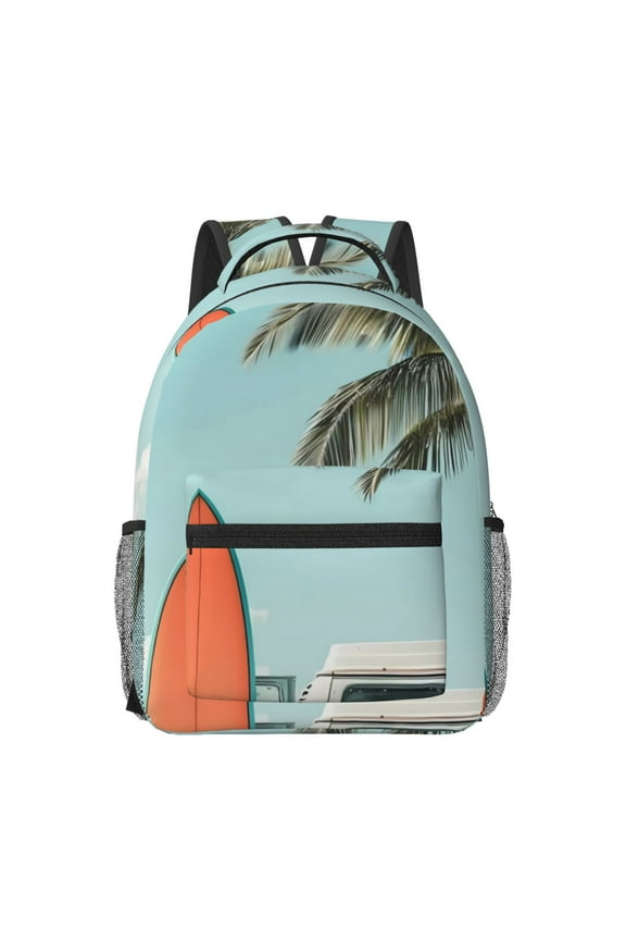 Vintage Surf Van Beach Print Casual Backpack: A Computer Backpack Ideal for Men and Women, Perfect for College, School, or Daily Travels-One Size