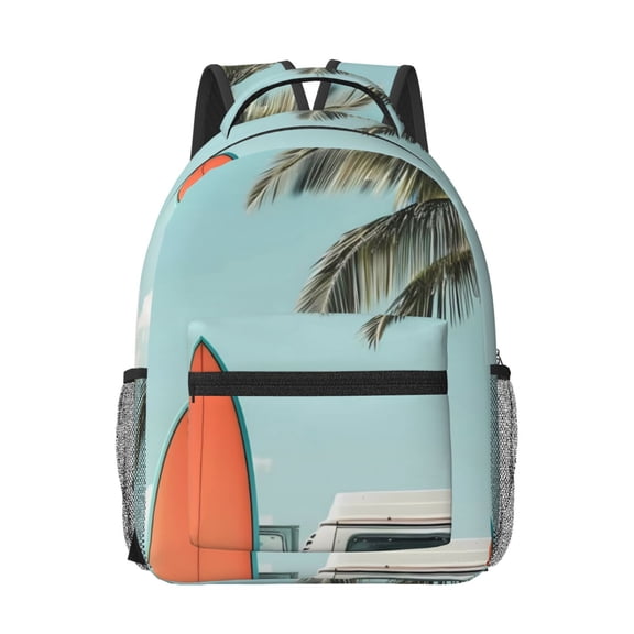 Xecao Vintage Surf Van Beach Print Casual Backpack: A Computer Backpack Ideal for Men and Women, Perfect for College, School, or Daily Travels-One Size