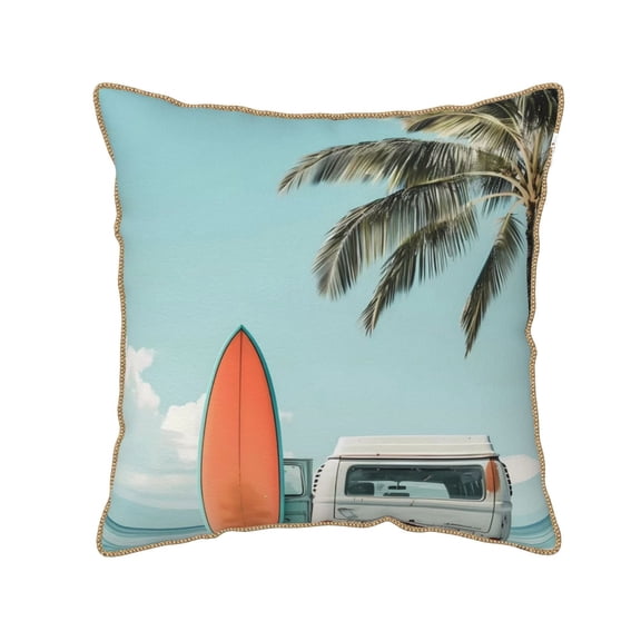 Xecao Vintage Surf Van Beach Print Soft Velvet Decorative Throw Pillow Covers, Square Cushion Cases for Bed, Sofa, Living Room, Car, and Indoor Outdoor Use-16"x16"