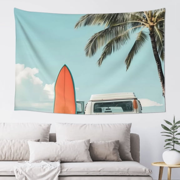 Xecao Vintage Surf Van Beach Print Tapestry, Wall Hanging Room Funny Decor, Backdrop Room Decor for Bedroom Living Room dormitory