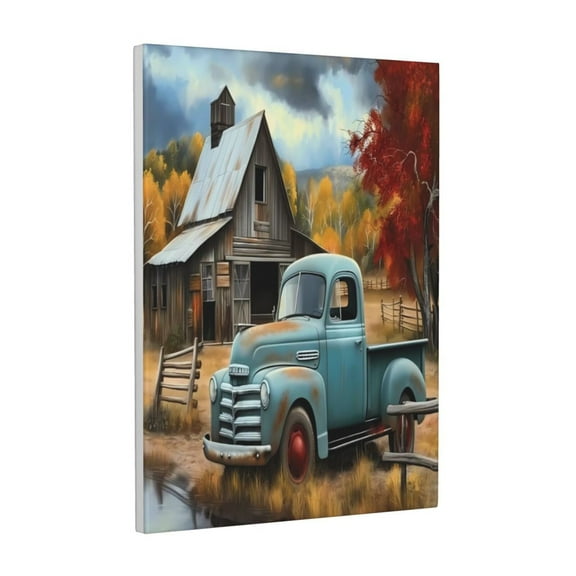 Xecao Vintage Truck Farm Scene for Ready-to-Hang Canvas Art 12x16 Inches - Waterproof HD Print Solid Wood Frame for Gifting,Vertical