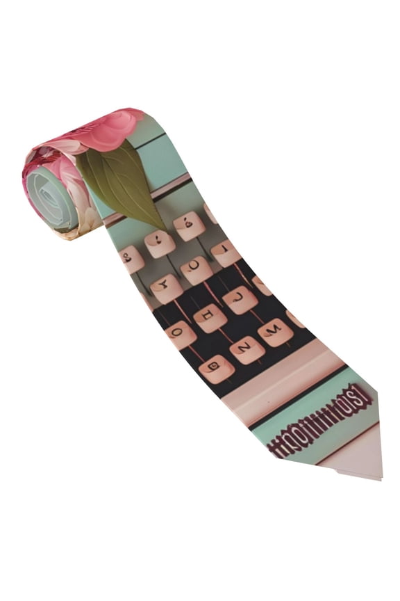 Vintage Typewriter Floral Print Tie For Men Necktie Woven Jacquard Neck Ties,Classic Men's Tie