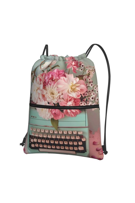 Vintage Typewriter Floral for Drawstring Bags,Pull String Backpack Bags,String Bag Sackpack