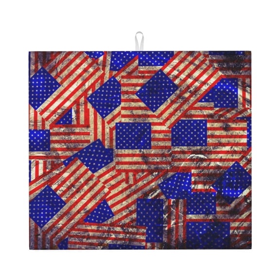 Xecao Vintage USA Flag Print Dish Drying Mat for Kitchen Counter,Absorbent Coffee Bar Mat, Dish Drainer Rack Mats,Dining Room Decoration