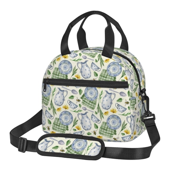 Xecao Vintage Utensils Print Insulated Lunch Box, Lunch Cags Lunch Bag Featuring An Adjustable Shoulder Strap