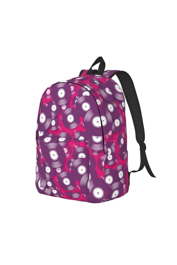 Vintage Vinyl Record Canvas College Laptop Backpack, a durable rucksack designed for both men and women, ideal for travel, school, and daily use-Small