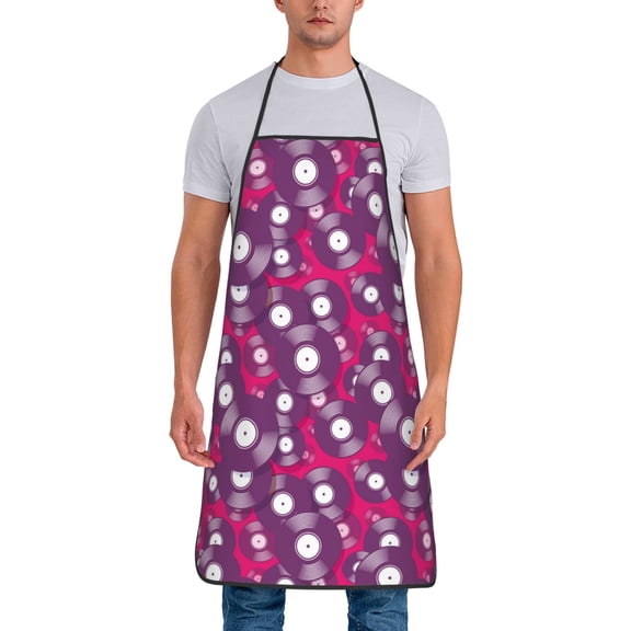 Xecao Vintage Vinyl Record Print Funny BBQ Chef Aprons for Men Women,Adjustable Kitchen Cooking Aprons with Pocket Waterproof Oil Proof No Pilling Fading