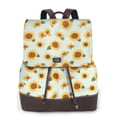 thumbnail image 1 of Xecao Vintage White Polka Dot Sunflower Print Large Backpack Soft Leather for Women Travel with Compartment, Adjustable Convertible Strap, 1 of 4