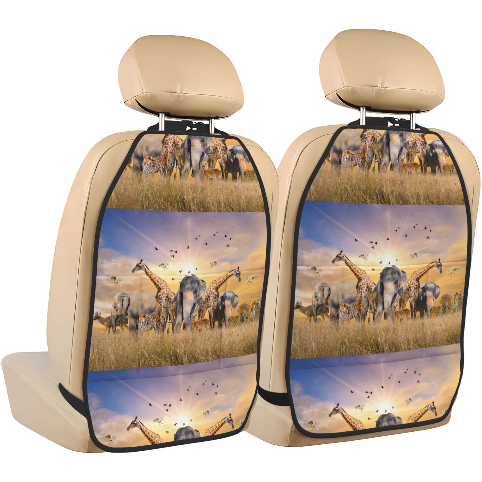 Xecao Vintage Wildlife Protection Pattern Car Seat Back Protector 2 Pack Large Capacity Pocket, Kick Mats Back Seat Protector