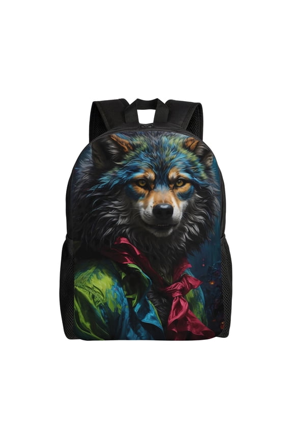 Vintage Wolf Warrior Print School Backpack with Laptop Compartment Small Travel Laptop Backpack for Women Men Waterproof College Backpack Simple School Bag