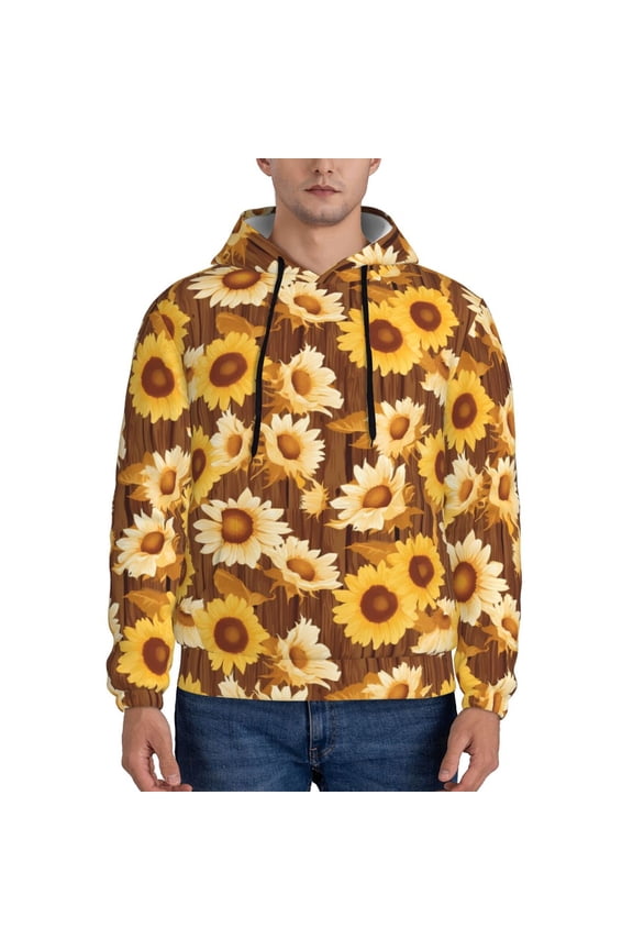 Vintage Wood Grain Sunflower B Pattern Men's Adult Pullover Hoodie,Hooded Sweatshirt-Medium