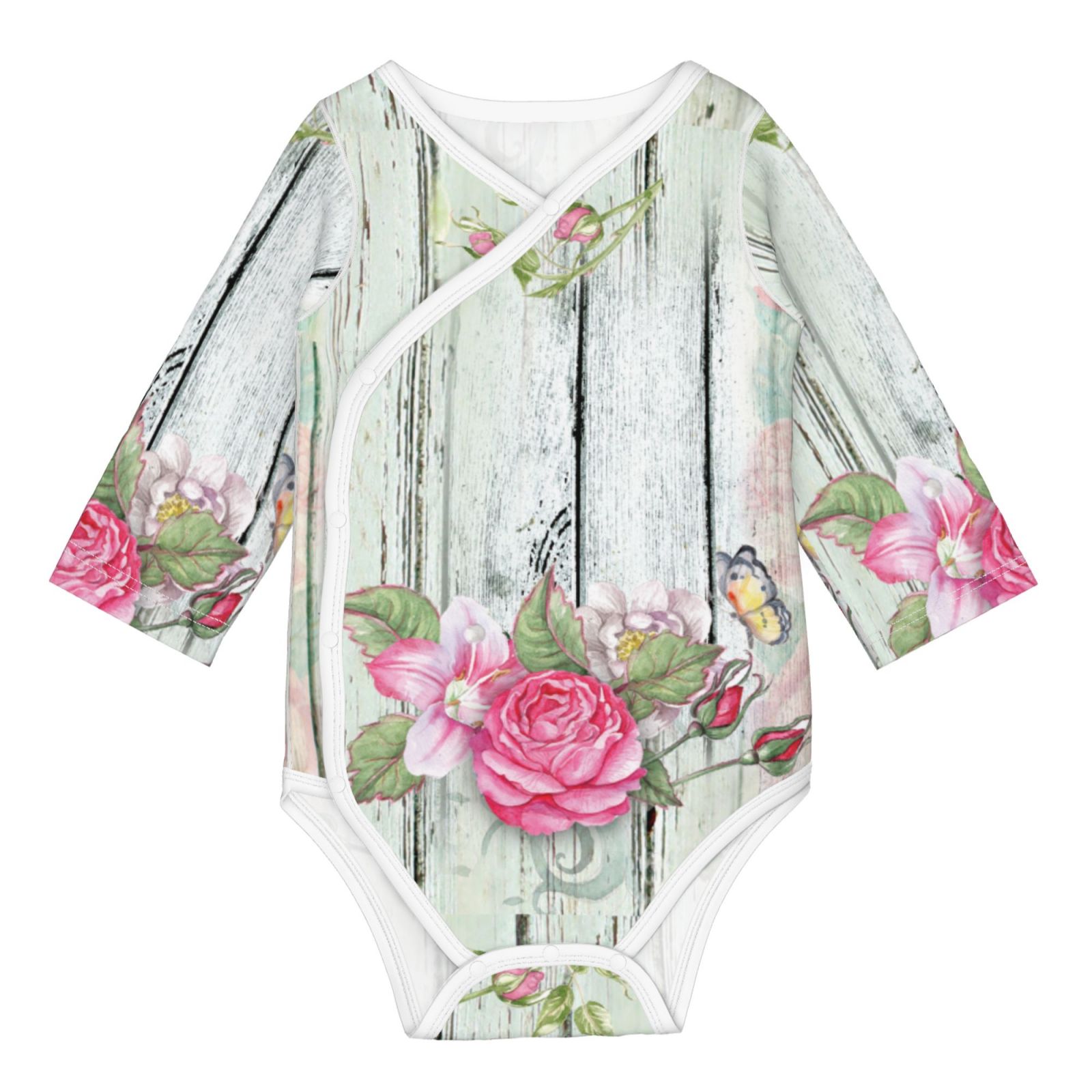 Xecao Vintage Wood with Floral Print Baby unisex-baby Cotton Long-sleeve Bodysuits-2 Years